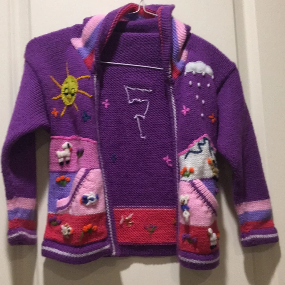 Native Imports Peruvian zip up knit handmade Sweater Patchwork Story size below